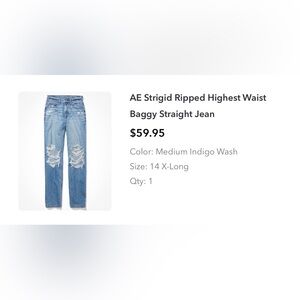 American Eagle Strigid Highest Waist Baggy Straight Jeans - 14 Xtra Long